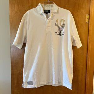 Polo Ralph Lauren White Short Sleeve Shirt #10 Vintage Heavyweight Cotton Large